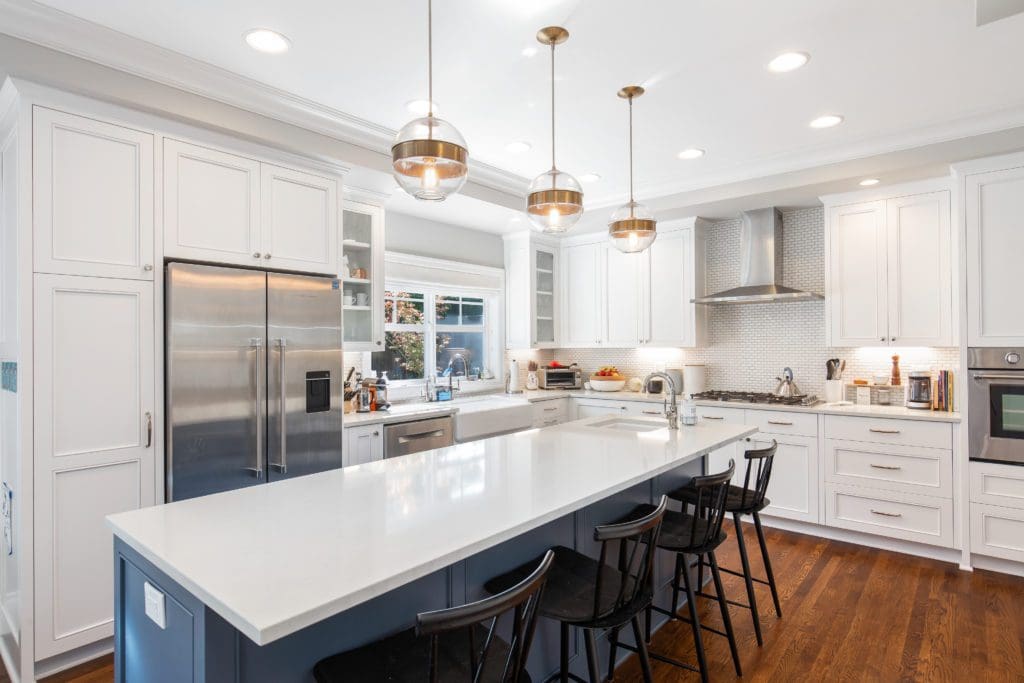 253829thAvenueWest_0004 Open kitchen with white and blue kitchen island