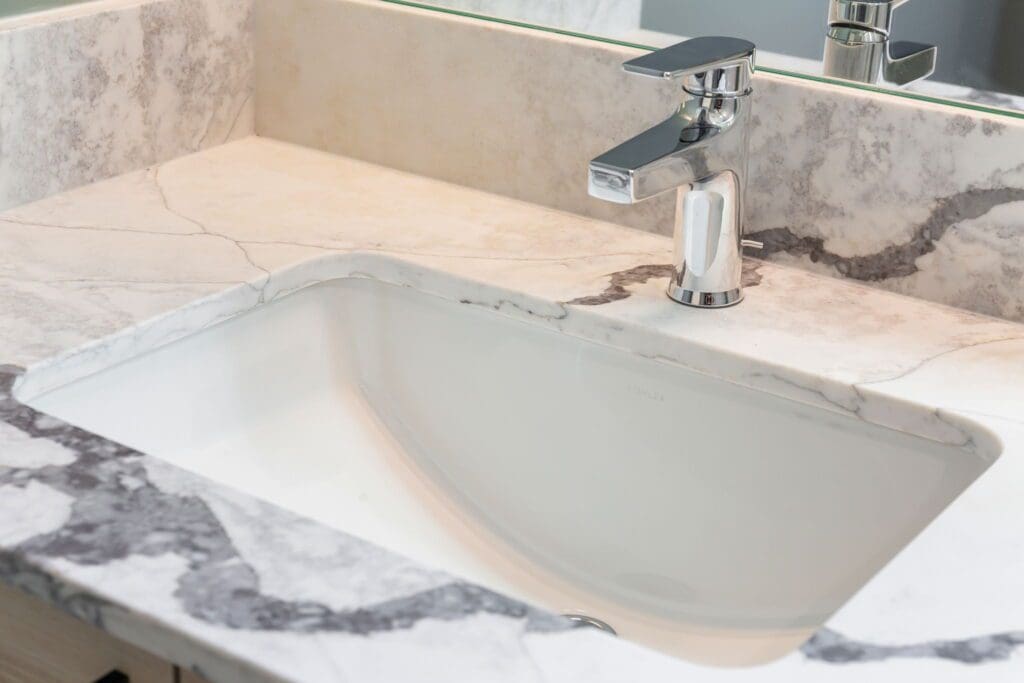 6733 46th Ave SW, Seattle WA_0025 Bathroom sink in custom built Seattle home.