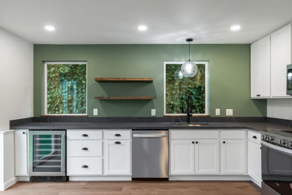 525 19th Ave, Seattle WA_0019 View of kitchen with green walls in two-story, 1,000 sq ft Seattle DADU